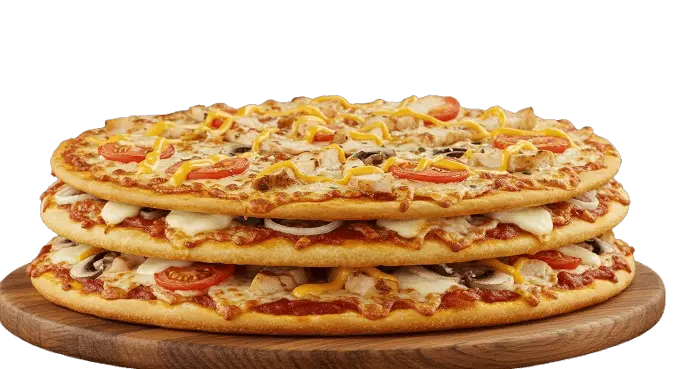debonairs specialty triple decker topped chicken pizza flavor